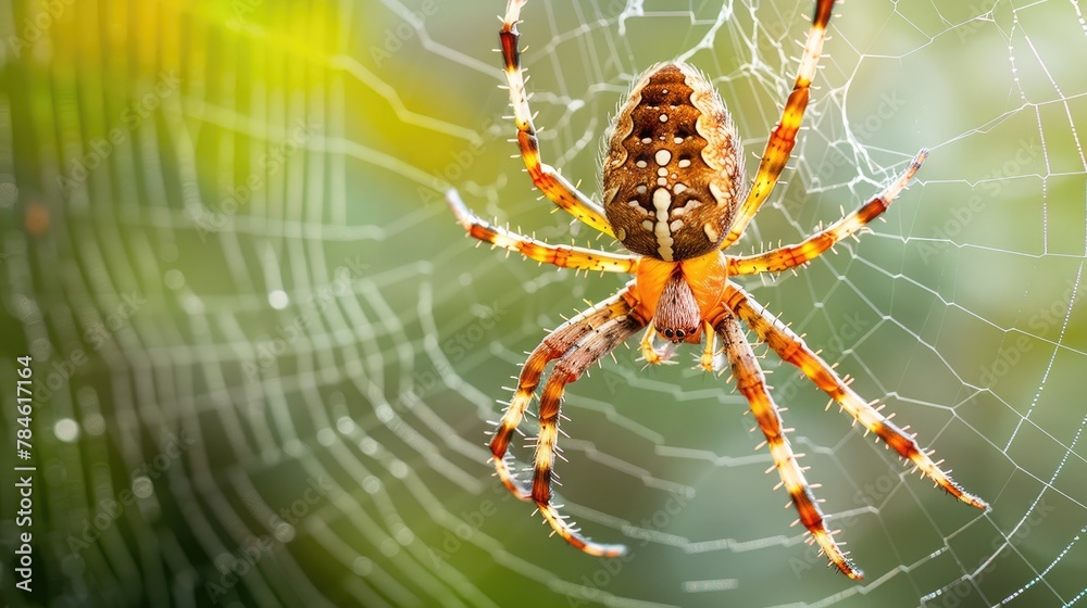 Close-up of a spider in the center of its web Close-up of a spider in the center of its web