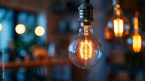 Edison light bulb with glowing spiral filament