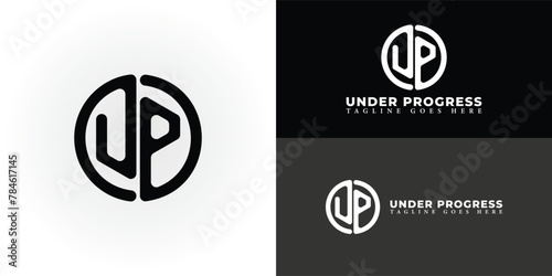 Abstract initial letter UP or PU logo in black color isolated on multiple background colors. The logo is suitable for business and consulting company logo icons to design inspiration templates.