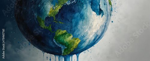 Ultra Realistic Blue Planet Watercolor Droplets Forming Abstract Earth Symbolizing Vital Water Role - Earth Day Watercolor Wallpaper Greeting Cards