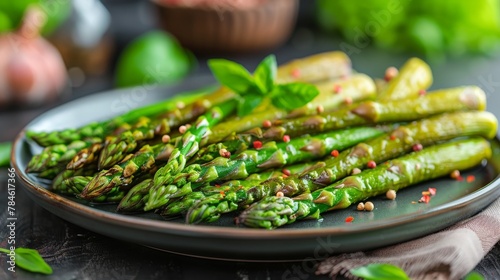 Plate of Asparagus on Table