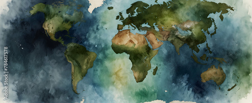 Earth Day Watercolor: An Ultra-Realistic Gaia Palette Depiction of Earth from Space in Greeting Cards