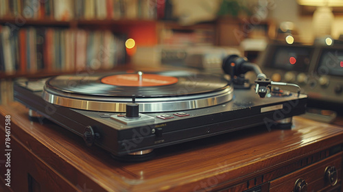 Record Player on Wooden Table