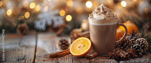 Cup of Hot Chocolate With Whipped Cream and Orange Slice © olegganko