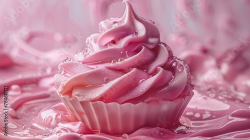 Cupcake with pink icing on pink background