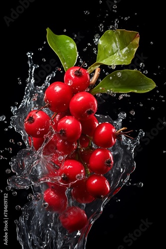 Bearberry and splash of water. Fresh Bearberry
