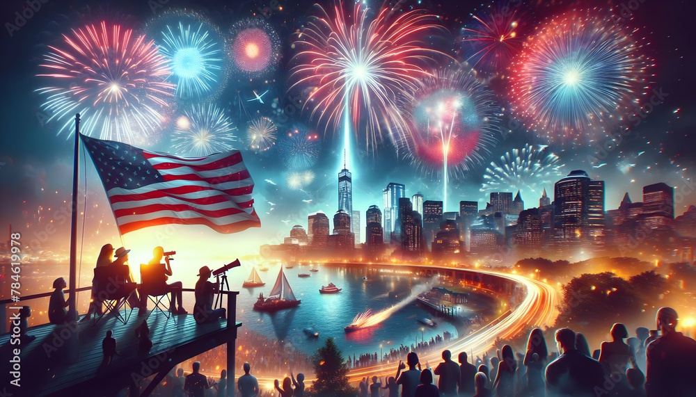 Colorful Firework Frenzy: A Dynamic Poster Capturing the Excitement of an Ultra-Realistic Fireworks Show for US Independence Day Celebration
