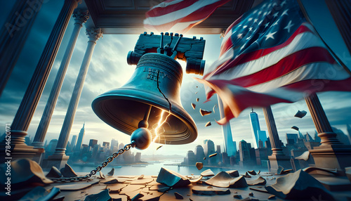 Iconic and Realistic Liberty Bell with Crack Symbolizing Freedom Resilience in USA Independence Day Posters photo