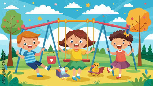 vector-illustration-of-cute-kids-having-fun-on-swi