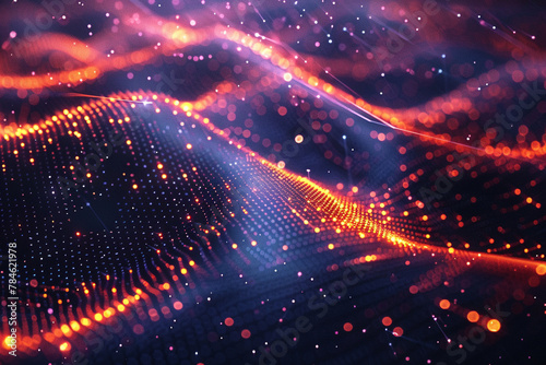 Technology Digital Data Abstract Background, Digital Cyberspace with Particles, Data Analysis and Access to Digital Data, Digital Data Network Connections, 3D rendering.
