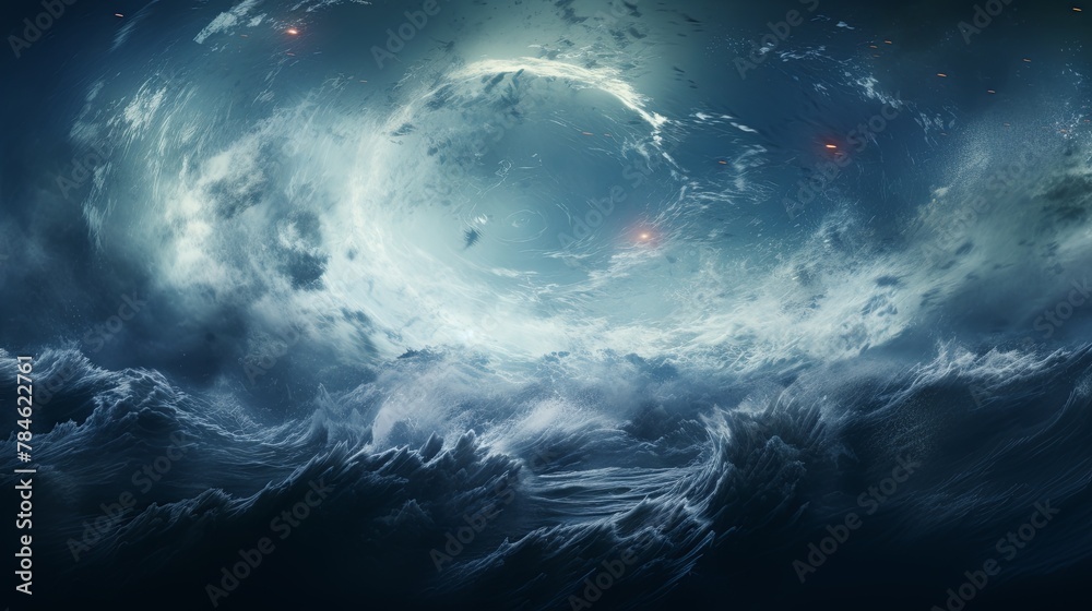 Paper-cut style illustration of intense hurricanes seen from space, minimalist 3D render, blurred atmosphere background, Paper-cut style illustration of intense hurricanes seen from space, minimalist 3D render, blurred atmosphere background,