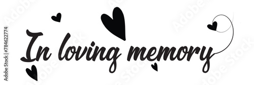 In loving memory text vector written with an elegant typography. Isolated on white background.