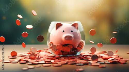 generated illustration piggy bank with coins background