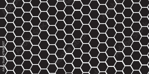 Black hexagon with white stripes and simple background. seamless hexagon mosaic aluminum silver surface. Geometric pattern. Vector in flat design. Abstract metal hexagon layers. 