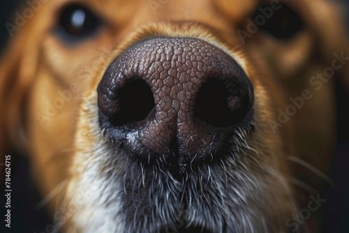 Macro shot of dog muzzle and detailed nose