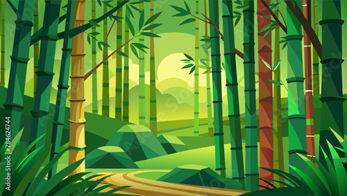 zen-bamboo-forest-green-background-vector-illustra