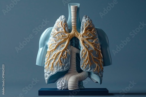 An AIgenerated creation showcasing the importance of pulmonology care, set against a calming light navy background photo
