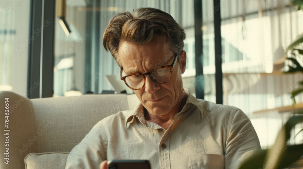 Man Concentrating on Smartphone Man Concentrating on Smartphone