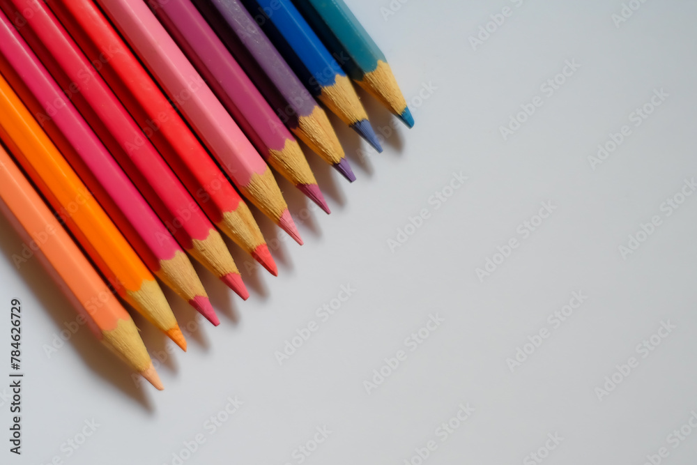 Beautiful colour pencils use as background with copy space. Color pencils isolated on white background close up with Clipping path. Beautiful colour pencils use as background with copy space. Color pencils isolated on white background close up with Clipping path.