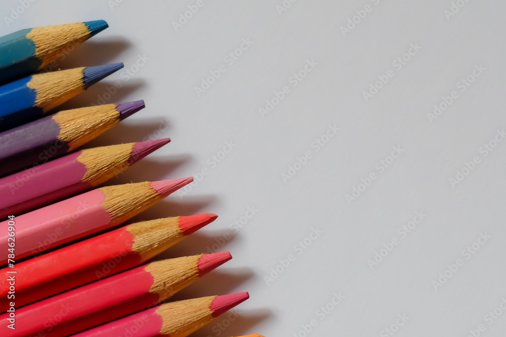 Beautiful colour pencils use as background with copy space. Color pencils isolated on white background close up with Clipping path. Beautiful colour pencils use as background with copy space. Color pencils isolated on white background close up with Clipping path.