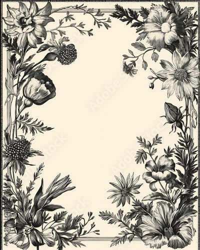 Floral woodcut border panel 17th century style vintage background