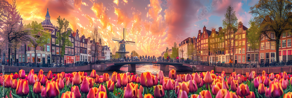 Dutch Culture in Harmony: Tulips, Canals, Cyclists, and Windmills