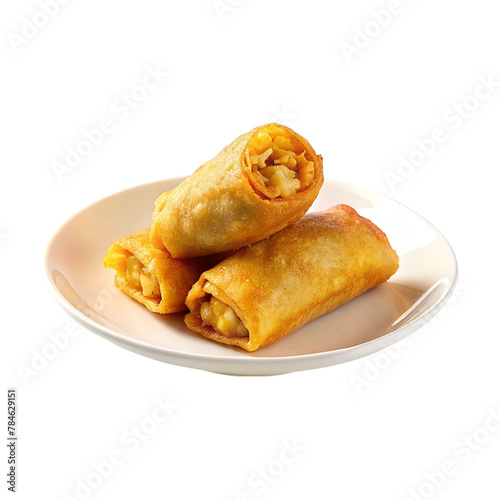 egg rolls on white plate Isolated on transparent background