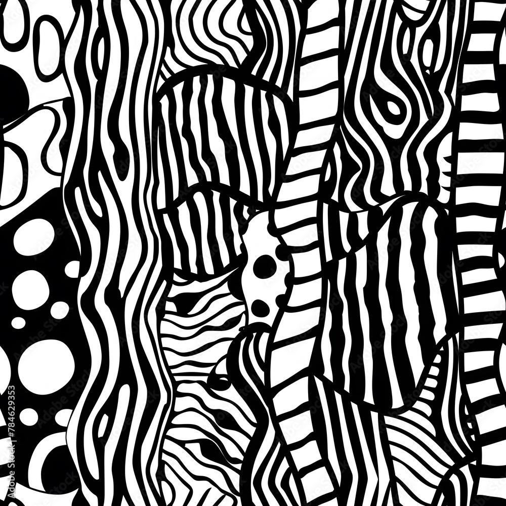 Obraz premium Abstract doodle black and white seamless pattern.