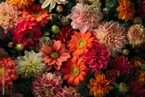 A close-up of a colorful bouquet of assorted flowers  showcasing their delicate petals and vibrant colors.
