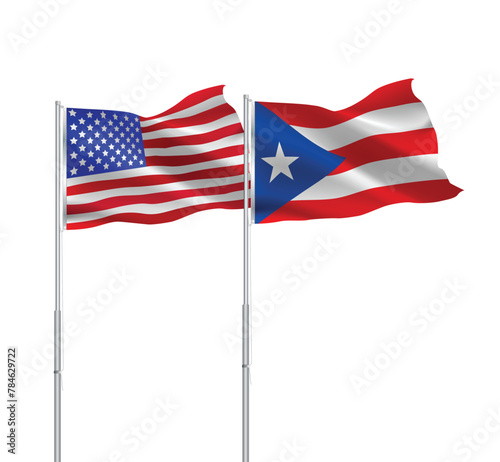 American and Puerto Rico flags together.USA,Puerto Rico flags on pole