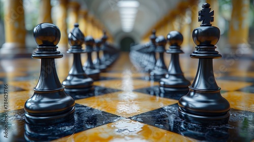 Ebony and Ivory Chess Pieces: Unending Interlocking Pattern