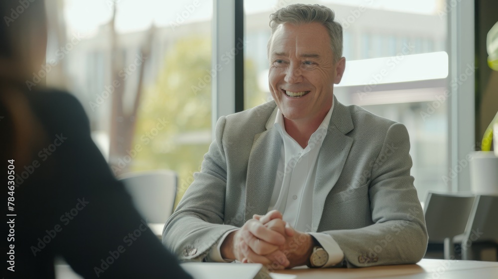 Smiling Professional in Office Meeting