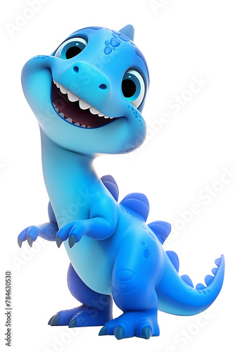 Cartoon 3d style render blue dinosaur character in comic style for kids on transparent background. Funny and cool animal. Set of elements for design greeting card for boy birthday  banner  sticker