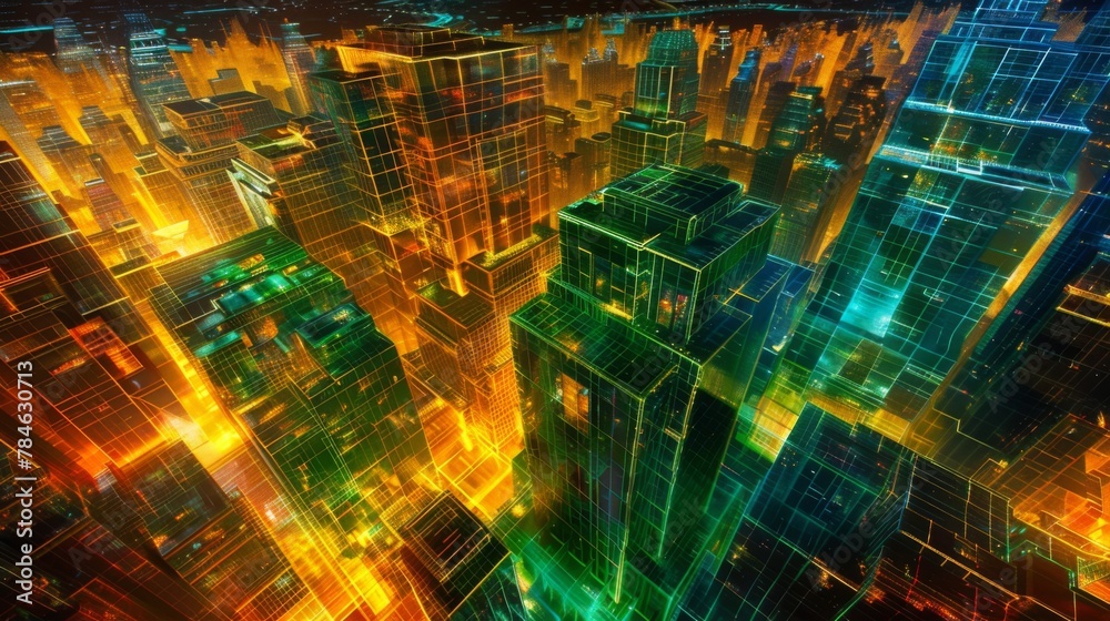 Futuristic Cyberpunk Cityscape with Neon Lights and Skyscrapers