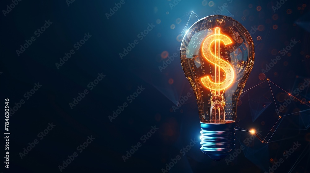 Business and Strategy: A 3D vector illustration of a lightbulb with a dollar sign filament Business and Strategy: A 3D vector illustration of a lightbulb with a dollar sign filament