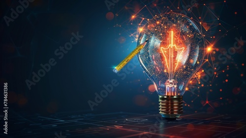Creativity and Design: A 3D vector illustration of a lightbulb with a pencil and ruler inside