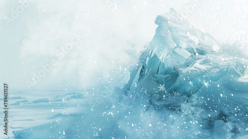 Majestic Winter Mountain Landscape with Snowflakes and Ice