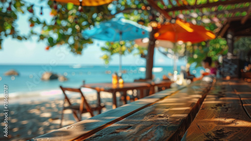 A beachside restaurant setting