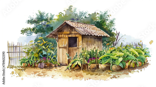 Cottage with vegetable garden.  © nittiya