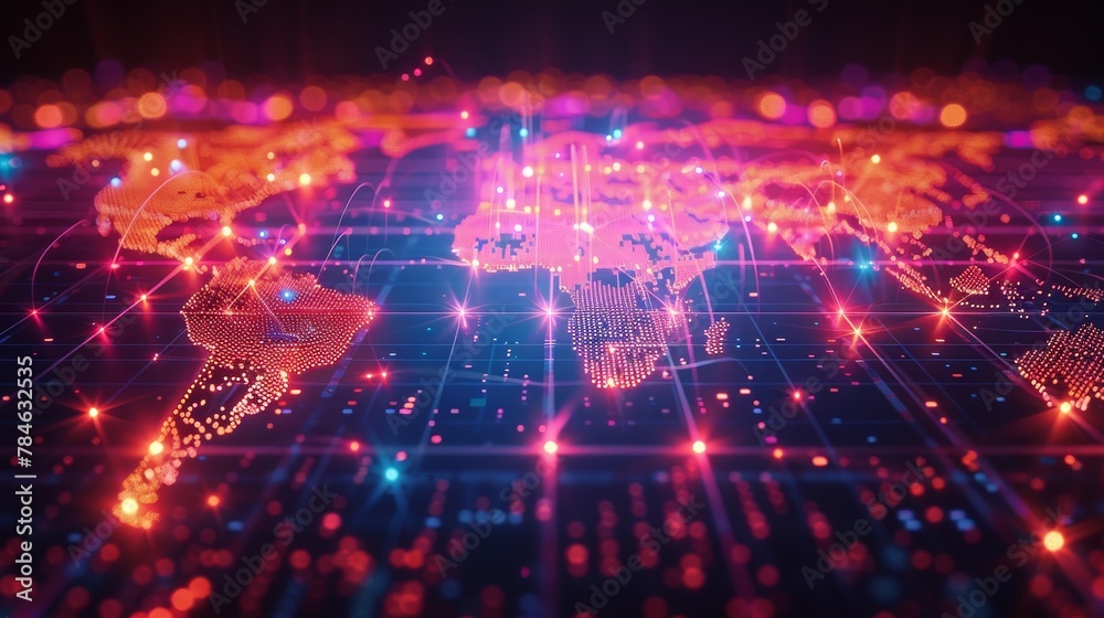 Global Connectivity: A 3D vector illustration of a world map with glowing dots connected by lines Global Connectivity: A 3D vector illustration of a world map with glowing dots connected by lines