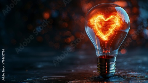 Inspiration and Motivation: A 3D vector illustration of a lightbulb with a heart filament
