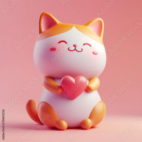 Cute smiley cat creative 3D design illustration. Kawaii kitty emoji concept illustration. Cartoon kitten feline creative image. Raster bitmap digital art. AI artwork.