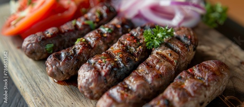 Grilled meats like cevapi and pljeskavica are staples on Balkan cafe menus. photo