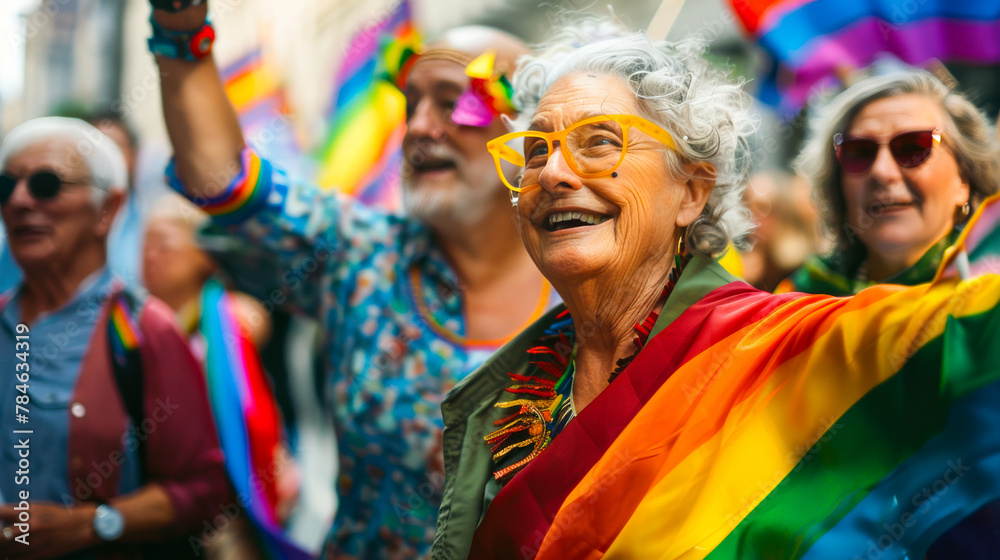 Fototapeta premium Old People Championing LGBTQ+ Rights in a Vibrant Pride Portrait 