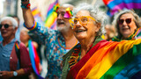 Old People Championing LGBTQ+ Rights in a Vibrant Pride Portrait

