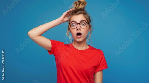 Woman in Red with Surprised Expression