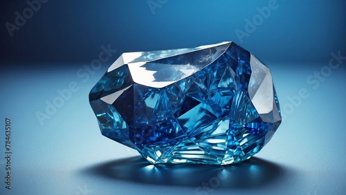 A captivating deep blue crystal rests elegantly on a matching blue background  showcasing its intricate facets