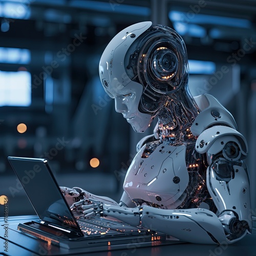 Artificial intelligence, robots, robot computer work 