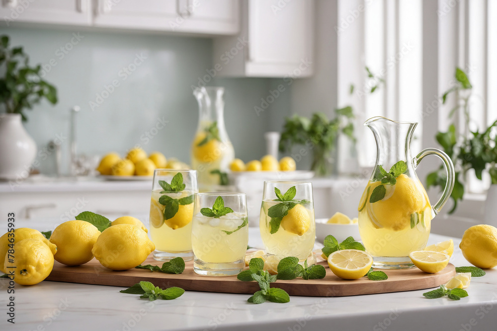 Lemonade. Summer refreshing citrus lemon drink, beverage or cocktail with lemon juice and fresh mint. Lemonade. Summer refreshing citrus lemon drink, beverage or cocktail with lemon juice and fresh mint.