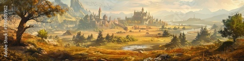 Fantasy Castle in Autumnal RPG Landscape for Game Design and Storytelling Backgrounds